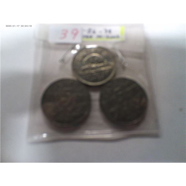 1934, 1936 & 1938 CANADA NICKELS