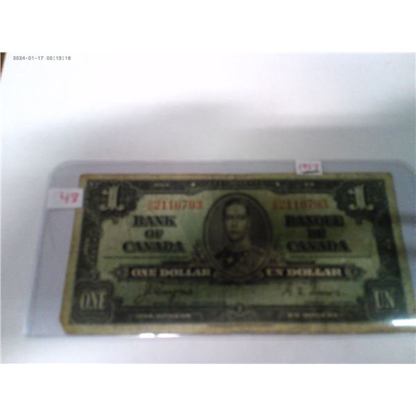 1937 CANADA KING GEORGE VI LEGAL TENDER $1 BILL