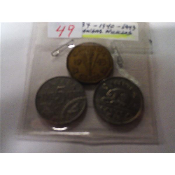 1934, 1940 & 1943 CANADA NICKELS