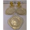 Image 1 : 3 Pieces Depression Ware-Amber; 1 Large Plate, 2 Smaller plates, 2 Candlesticks