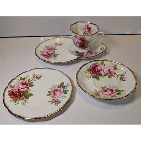 4 Pieces, Royal Albert, American Beauty- Sandwich plate, Teacup, Saucer and Dessert Plate