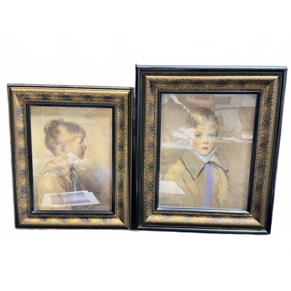 Framed Child Portraits by Arthur Garratt (1919) and Gordon S. Bell (1922)