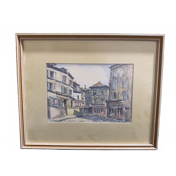 Framed Watercolour Street Scene Signed E. Parcel