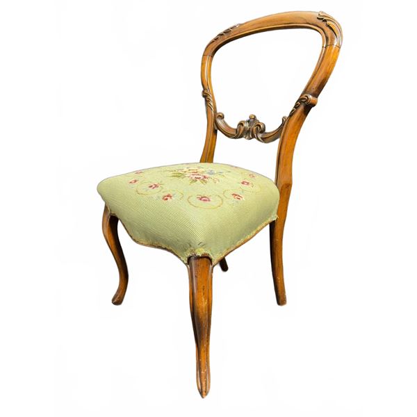Wooden Side Chair with Needlepoint Upholstered Seat