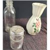 Image 3 : Glassware, Bottles, Teapot, Metal Trays, and Vase Lot