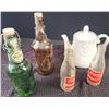 Image 4 : Glassware, Bottles, Teapot, Metal Trays, and Vase Lot