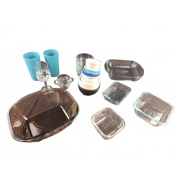 Glassware and Stoneware Bowls, Cups and Trays