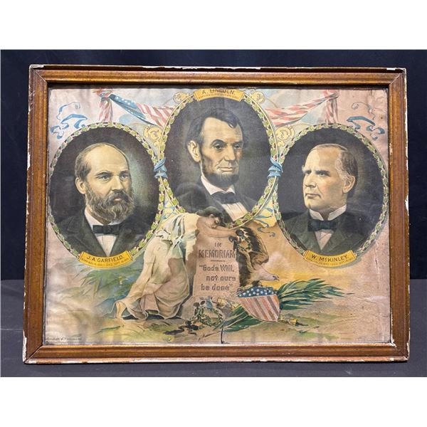 Framed Memorial Print of Lincoln, Garfield, and McKinley