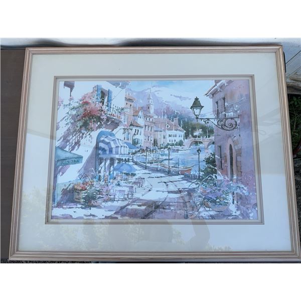 Framed Watercolour Street Scene Signed Wallis