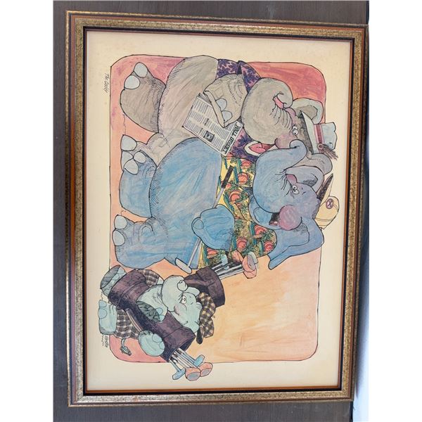 Signed "The Caddy" Elephant Print by Kenstein, Framed, 26x20 Inches
