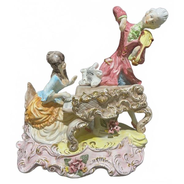 Capodimonte Porcelain Musical Figures Lamp Base, Made in Italy, Small Chip to Rose