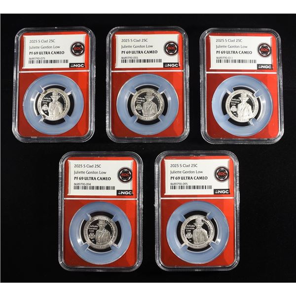 (5) 2025-S CLAD JULIETTE GORDON LOW 25C NGC PF69