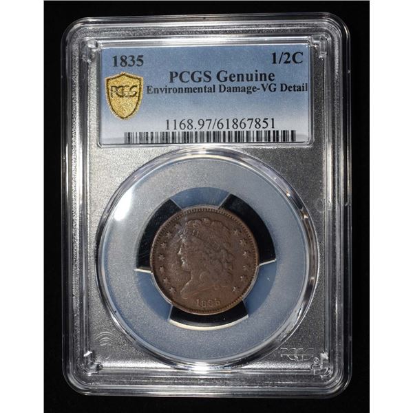 1835 CALSSIC HEAD HALF CENT PCGS GENUINE