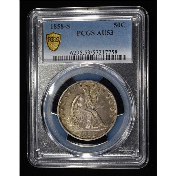1858-S LIBERTY SEATED HALF DOLLAR PCGS AU53