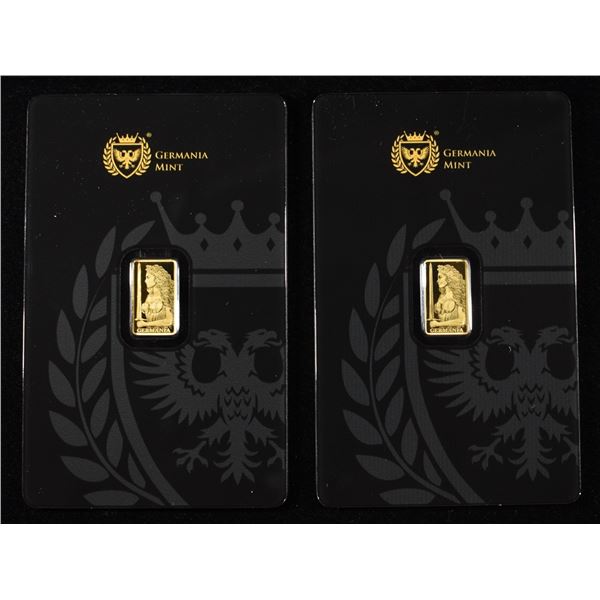 (2) GERMANIA MINT 1/200TH .9999 GOLD BARS PROOF