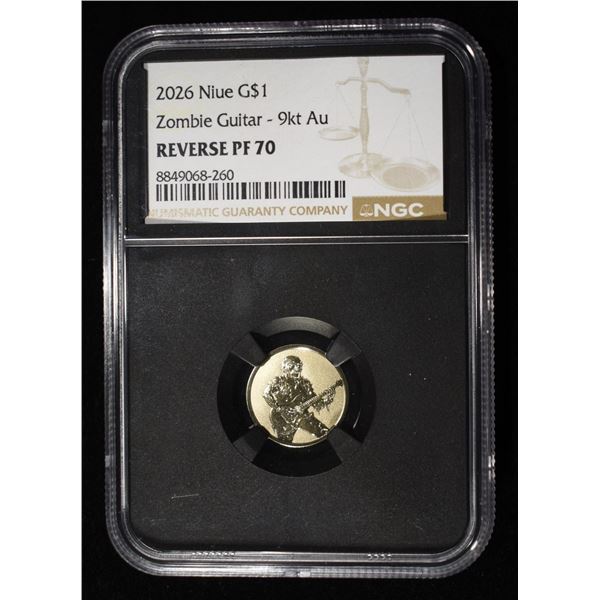 2026 NIUE G$1 ZOMBIE GUITAR 9KT REVERSE PF70 NGC