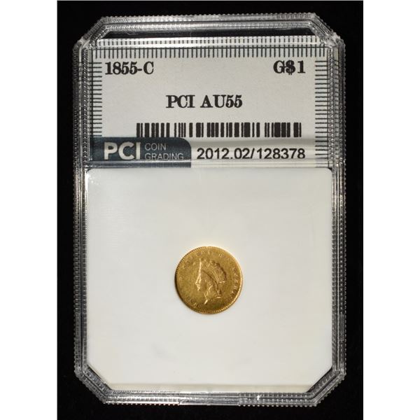 1855-C $1 GOLD TYPE-1 PCI AU/BU