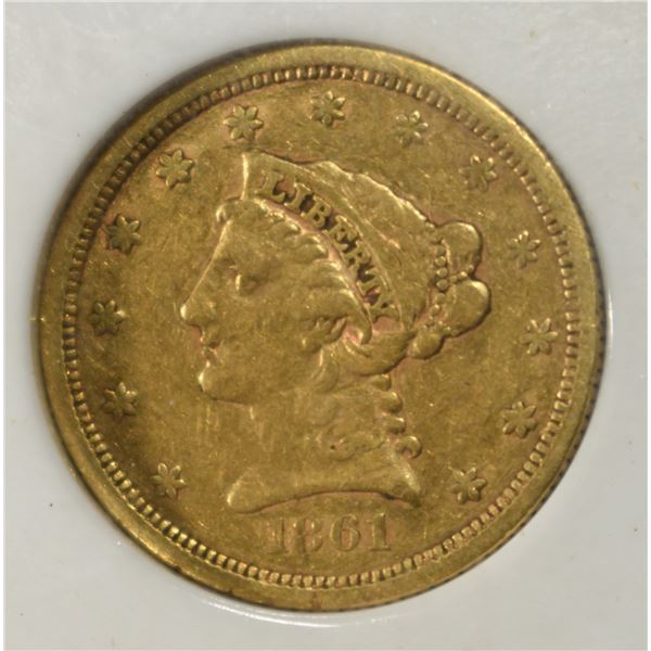 1861 NEW REVERSE $2.50 LIBERTY GOLD XF