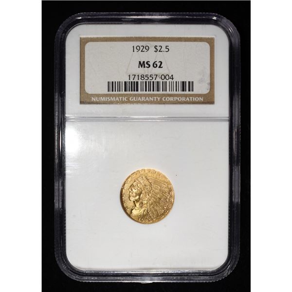 1929 $2.5 GOLD INDIAN NGC MS-62