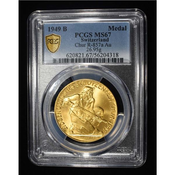 1949-B SWITZERLAND GOLD SHOOTING MEDAL PCGS MS-67