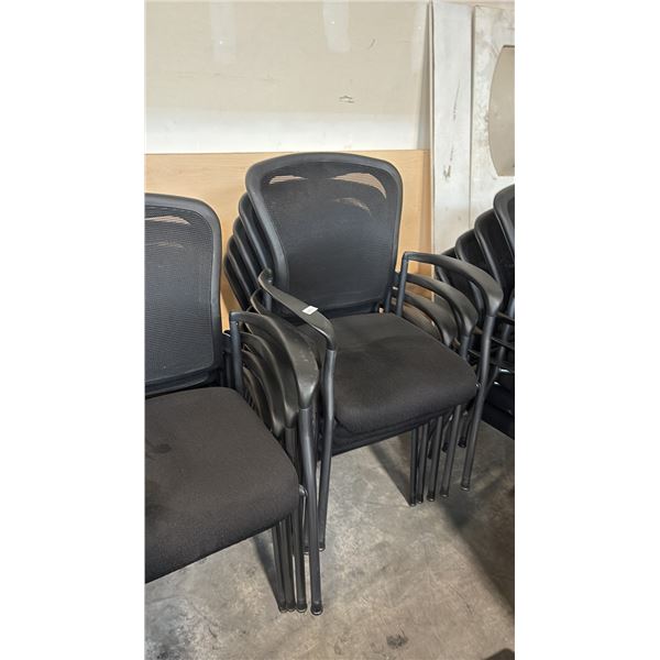 STACK OF 5 BLACK MESH-BACK ARM CHAIRS