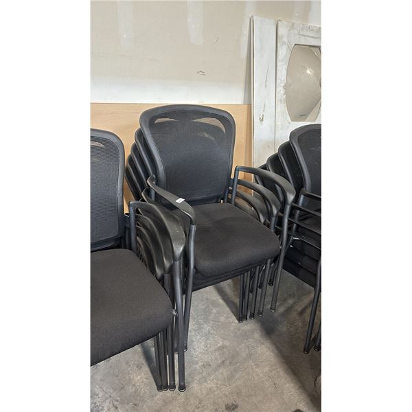STACK OF 5 BLACK MESH-BACK ARM CHAIRS