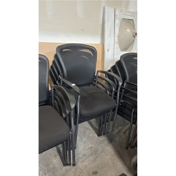STACK OF 5 BLACK MESH-BACK ARM CHAIRS