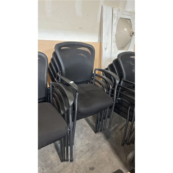 STACK OF 5 BLACK MESH-BACK ARM CHAIRS