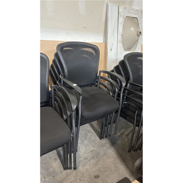 STACK OF 5 BLACK MESH-BACK ARM CHAIRS