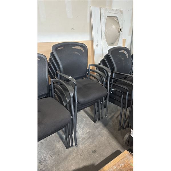 STACK OF 5 BLACK MESH-BACK ARM CHAIRS