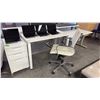 Image 1 : MODERN WHITE 2X4' DESK, 3-DRAWER FILE PEDESTAL, AND CONTOURED CHAIR