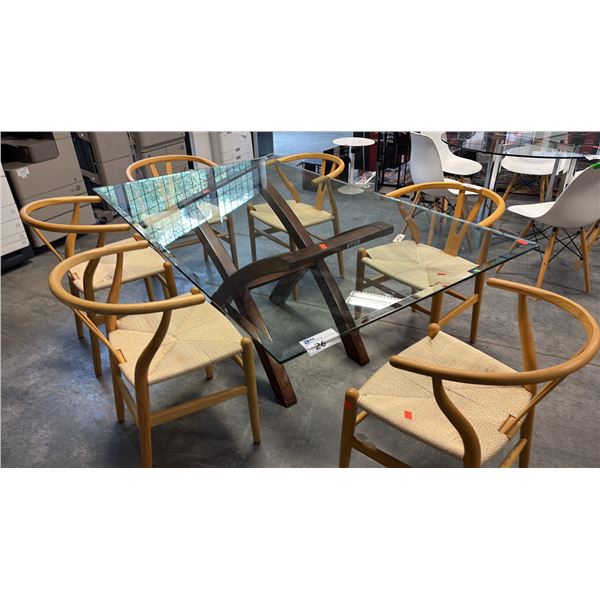 MID-CENTURY MODERN RECTANGULAR GLASS DINING TABLE W72  X D42  X H28 