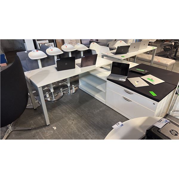 WHITE DROP-LEVEL L-SHAPE DESK WITH RIGHT HAND RETURN 6X6 FEET