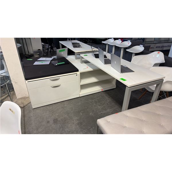 WHITE DROP-LEVEL L-SHAPE DESK WITH LEFT HAND RETURN 6X6 FEET