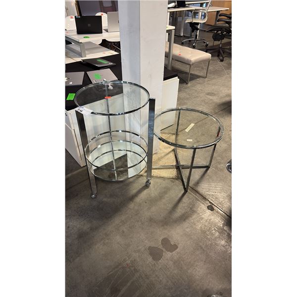 2 ROUND CHROME/GLASS ACCENT TABLES