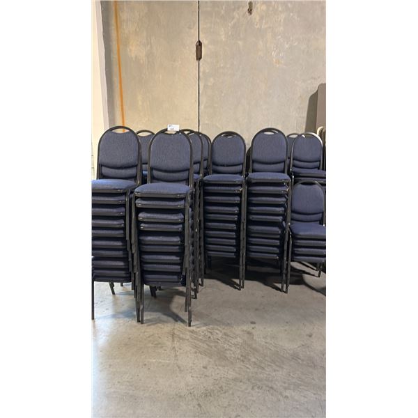 NAVY BLUE FABRIC UPHOLSTERED CHAIRS WITH DARK GRAY METAL FRAMING STACKING CHAIRS ~160PCS