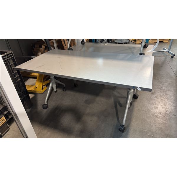 MOBILE TRAINING TABLE ADJUSTABLE HEIGHT W/ FLIP TOP MECHANISM W30" X D54" X H30"
