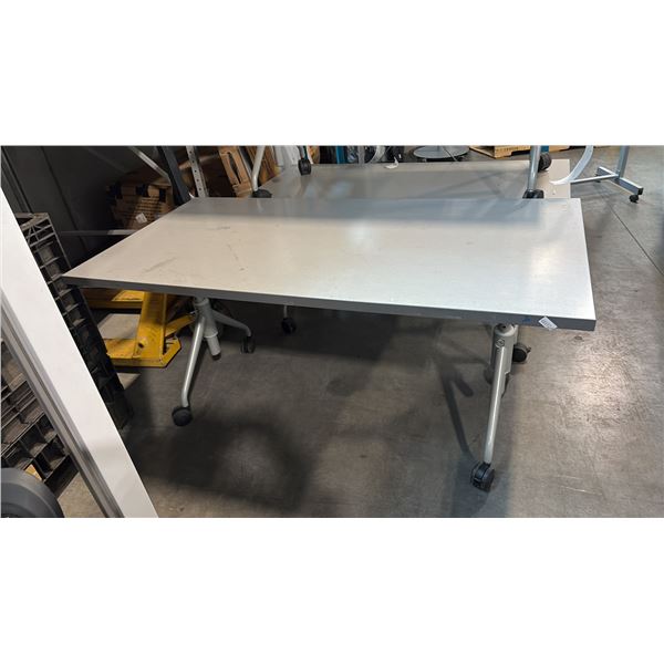 MOBILE TRAINING TABLE ADJUSTABLE HEIGHT W/ FLIP TOP MECHANISM W30" X D54" X H30"