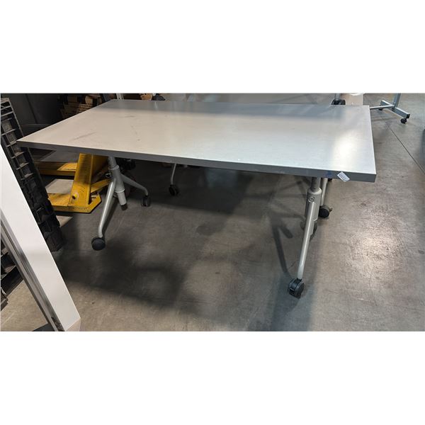 MOBILE TRAINING TABLE ADJUSTABLE HEIGHT W/ FLIP TOP MECHANISM W30" X D54" X H30"