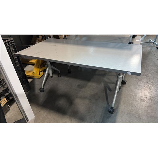 MOBILE TRAINING TABLE ADJUSTABLE HEIGHT W/ FLIP TOP MECHANISM W30" X D54" X H30"