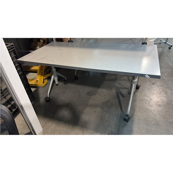 MOBILE TRAINING TABLE ADJUSTABLE HEIGHT W/ FLIP TOP MECHANISM W30" X D54" X H30"
