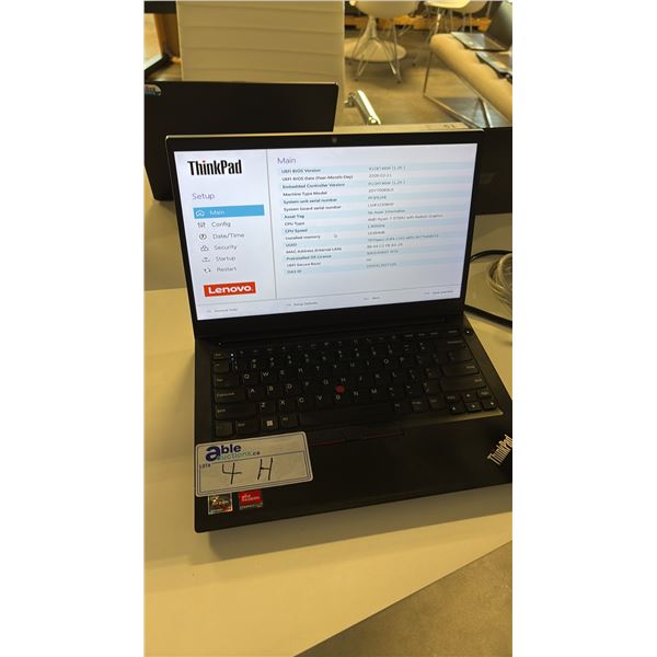LENOVO THINKPAD E14 GEN 3 14-INCH RYZEN 7 NOTEBOOK COMPUTER WIPED DRIVE NO CHARGER