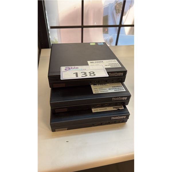 3 LENOVO THINKCENTRE MICRO DESKTOP COMPUTERS FORMATTED STORAGE NO POWER SUPPLIES