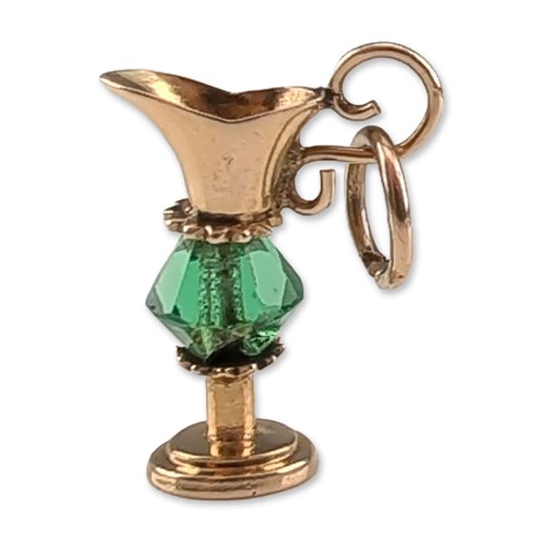 10K Yellow Gold Green Bead Pitcher Charm