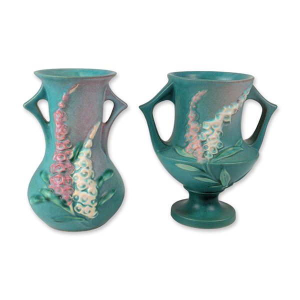 2pc Roseville Foxglove Art Pottery Vases