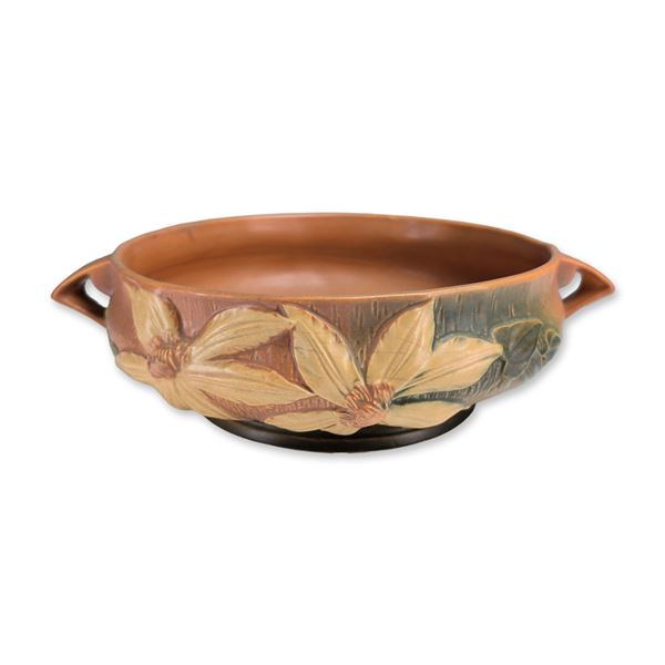 Roseville Pottery Double-Handled Console Bowl, Clematis
