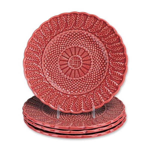 4pc Bordallo Pinheiro Portugal Salmon Pink Ceramic Plates