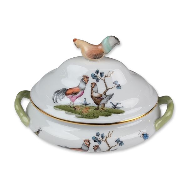 Herend Hungary Porcelain Lidded Miniature Tureen, Rothschild Bird Pattern