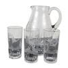 Image 1 : 4pc Engraved Glass Hunting Motif Pitcher and Highball Set