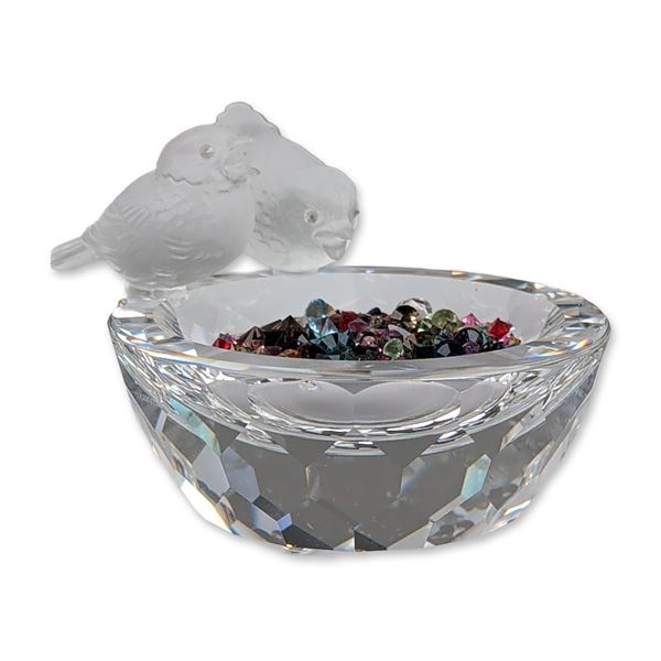 Swarovski Crystal Bird Bath Figurine w/ Colored Crystal Stone Accents